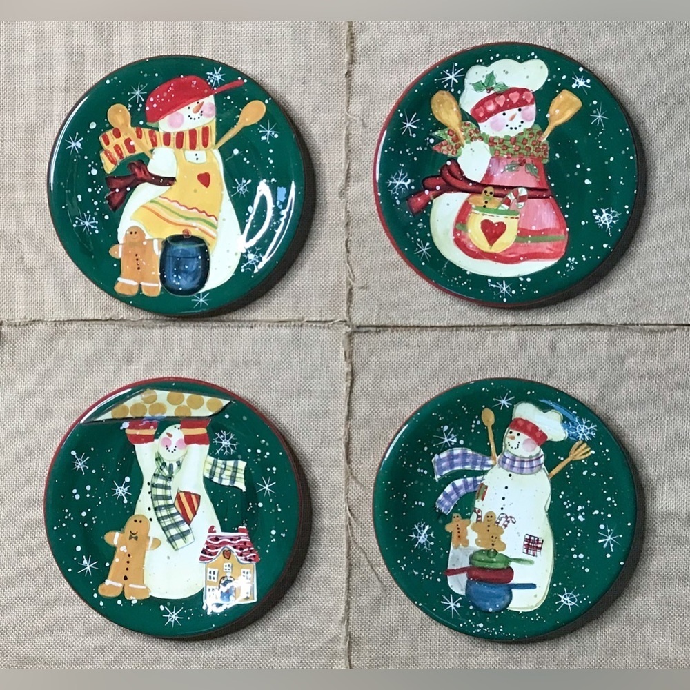 Vintage Susan Winget Snowman Gingerbread Man Plate Set Christmas Whimsical Fun